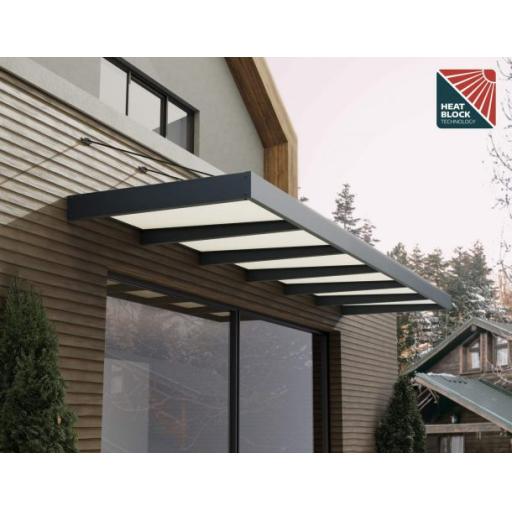 Sophia XL 5.65m x 1.4m Door Canopy - Grey Aluminium Frame & White Opal Panels