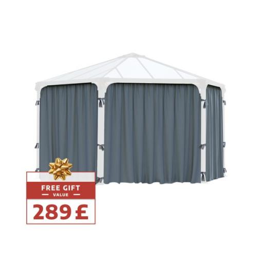 Monaco 3.9m x 4.5m (13m²) Garden Hexagonal Gazebo in Grey Aluminium with Polycarbonate Roof