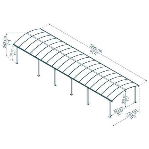 Arcadia 12ft x 42ft Carport - Grey Aluminium