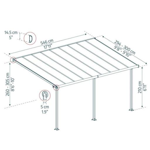 Olympia Patio Cover 3m x 5.5m - Grey Aluminium Frame & Clear Polycarbonate