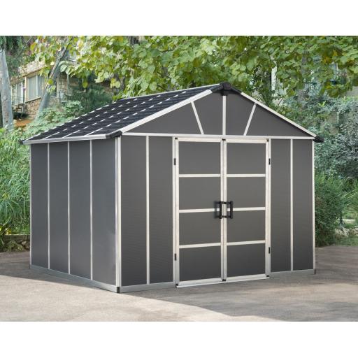 Yukon 11ft x 9ft Garden Shed Without Floor - Dark Grey Polycarbonate Panels
