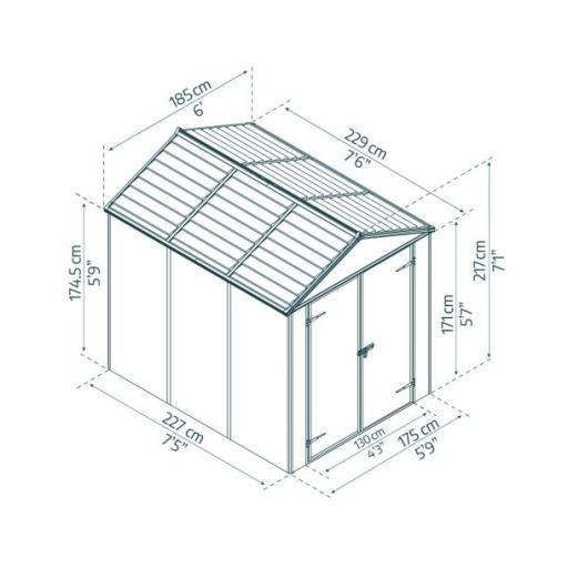 Rubicon 6ft x 8ft Garden Shed with Floor - Dark Grey Polycarbonate Panels