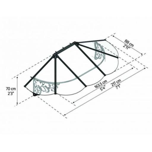 Lily 2.1m x 0.9m Door Canopy - Black Aluminium Frame