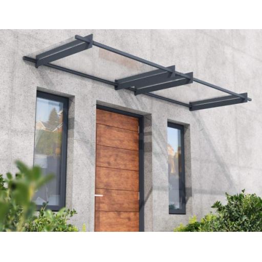 Nancy 3m x 0.9m Door Canopy - Grey Aluminium Frame & Clear Polycarbonate