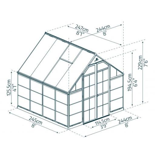 Balance 8ft x 8ft Polycarbonate Greenhouse - Green Frame