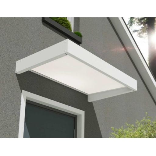 Sophia 1.5m x 0.9m Door Canopy - White Aluminium Frame & White Opal Polycarbonate
