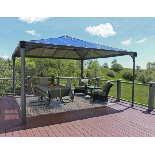 Palermo 4.3m x 4.3m Garden Gazebo in Grey Aluminium with Polycarbonate Roof