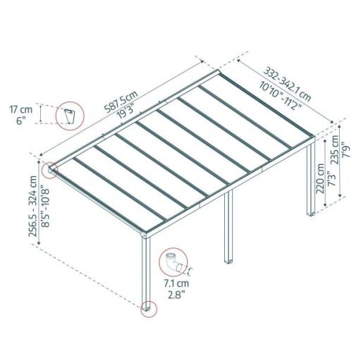 Stockholm Patio Cover 3.4m x 6m - Grey Aluminium Frame & Clear Polycarbonate