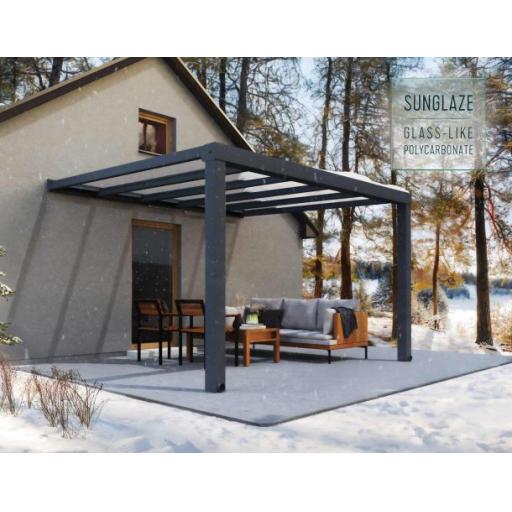 Stockholm Patio Cover 3.4m x 3.7m - Grey Aluminium Frame & Clear Polycarbonate