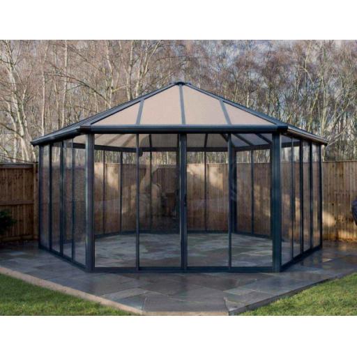 Garda 6m x 5m (23.1m²) Hexagonal Enclosed Gazebo Kit - Grey Structure & Hybrid Panels