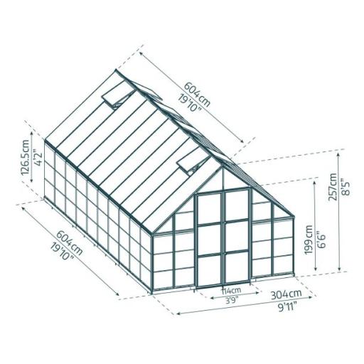 Balance 10ft x 20ft Polycarbonate Greenhouse - Silver Frame