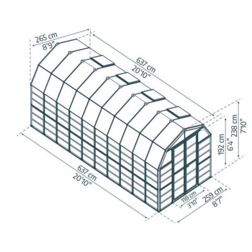 Grand Gardener 8ft x 20ft Polycarbonate Greenhouse - Green Frame