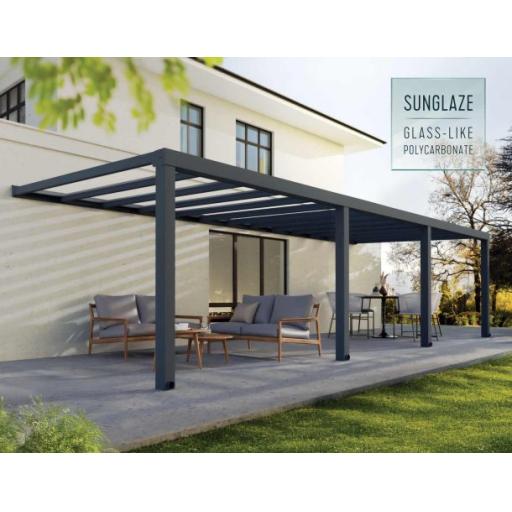 Stockholm Patio Cover 3.4m x 9.5m - Grey Aluminium Frame & Clear Polycarbonate