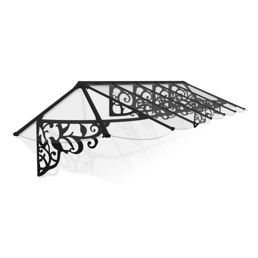 Lily 4.2m x 0.9m Door Canopy - Black Aluminium Frame & Clear Polycarbonate