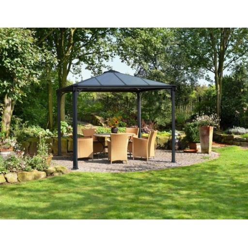 Palermo 3m x 3m Garden Gazebo in Grey Aluminium with Polycarbonate Roof