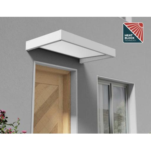 Sophia 1.5m x 0.9m Door Canopy - White Aluminium Frame & White Opal Polycarbonate