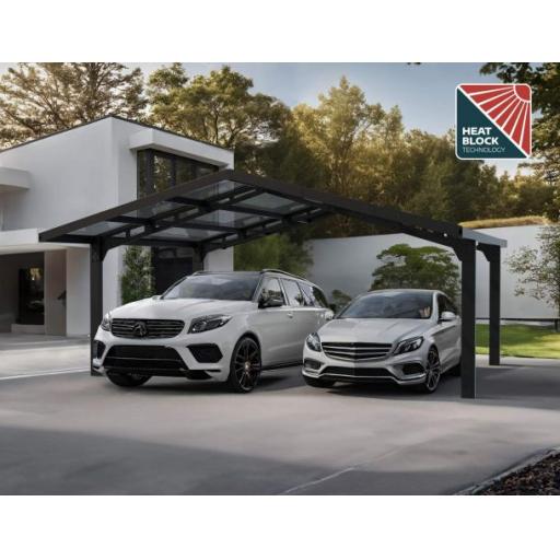 Sydney Double Wings 20' x 20' Carport - Black Aluminium & Corrugated Polycarbonate Roof