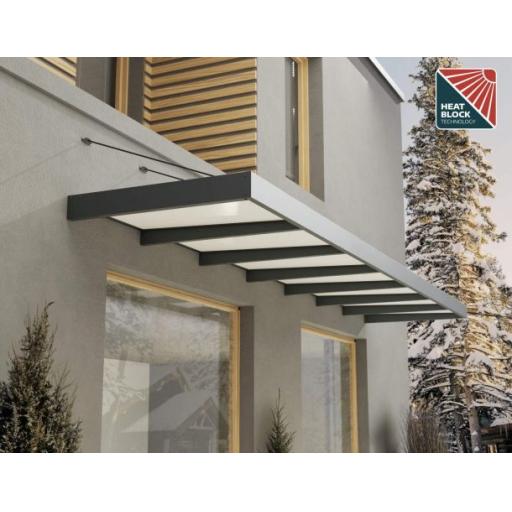 Sophia XL 6.60m x 1.4m Door Canopy - Grey Aluminium Frame & White Opal Panels