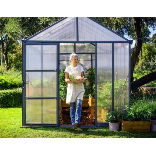 Glory 8ft x 16ft Polycarbonate Greenhouse - Grey Frame