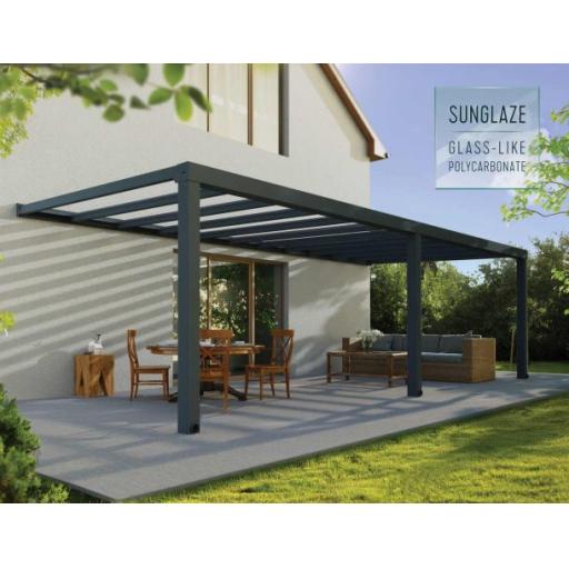 Stockholm Patio Cover 3.4m x 8m - Grey Aluminium Frame & Clear Polycarbonate