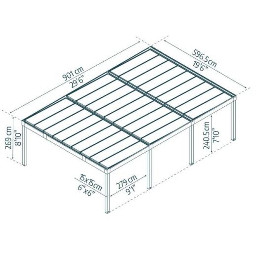 Oslo Double 20' x 30' Carport - Black Aluminium & Twin wall Opaque Grey Panels