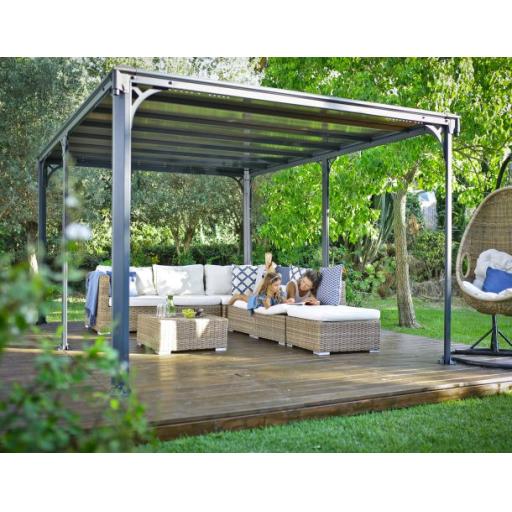Milano 3m x 4.26m Garden Gazebo in Grey Aluminium with Polycarbonate Flat Roof