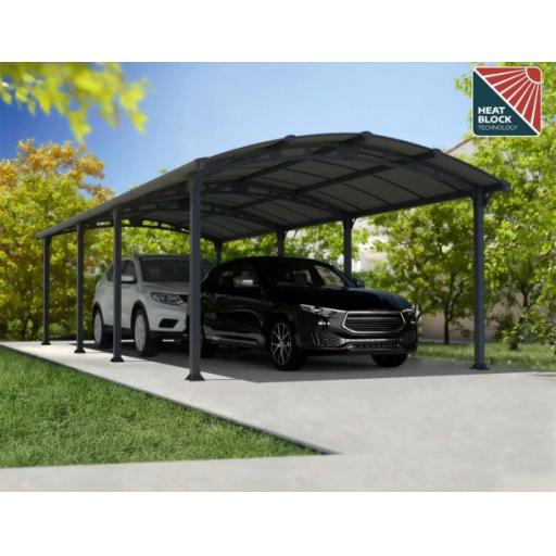 Arcadia 12' x 28' Carport - Grey Aluminium & Twin-wall Polycarbonate Roof Panels