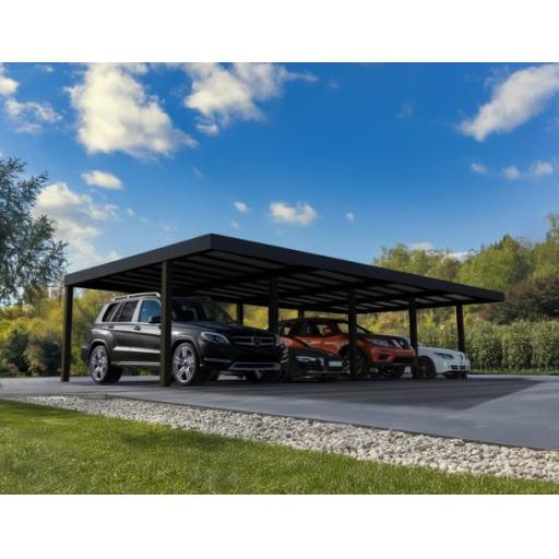 Oslo Double 20' x 40' Carport - Black Aluminium & Twin wall Opaque Grey Panels