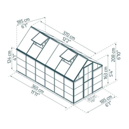Hybrid 6ft x 12ft POlycarbonate Greenhouse - Silver Frame