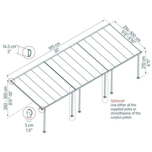 Feria Patio Cover 3m x 9.2m - Grey Aluminium Frame & Clear Polycarbonate