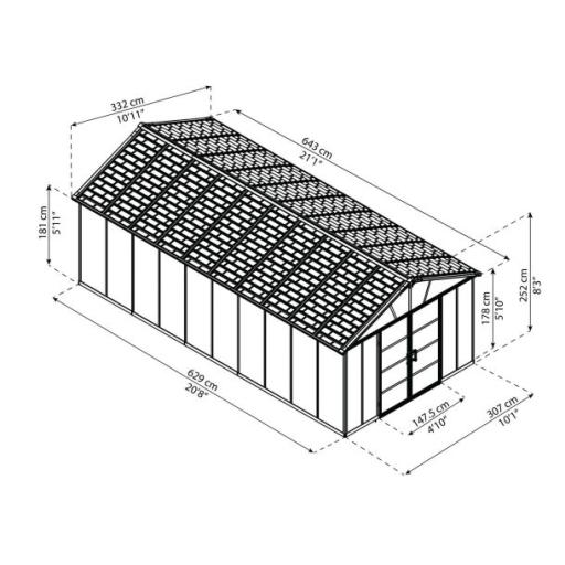 Yukon 11ft x 21.3ft Shed Kit Without Floor - Dark Grey