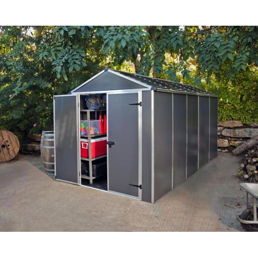 Rubicon 6ft x 12ft Garden Shed With Floor - Dark Grey Polycarbonate Panels