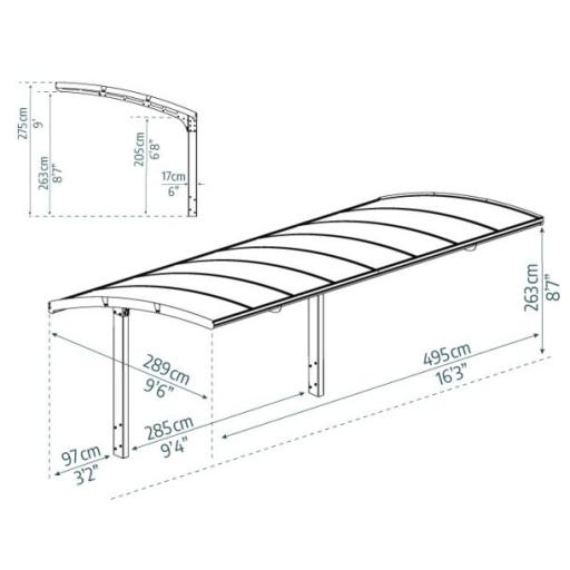 Arizona Wave 10ft x 16ft Cantilever Carport- Grey Aluminium