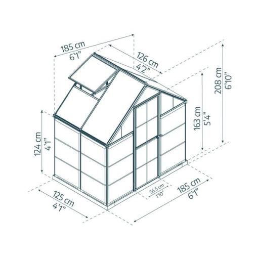 Hybrid 6ft x 4ft Polycarbonate Greenhouse - Grey Frame