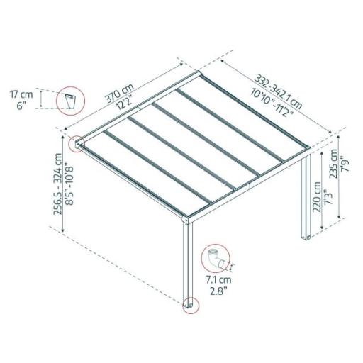 Stockholm Patio Cover 3.4m x 3.7m - Grey Aluminium Frame & Clear Polycarbonate
