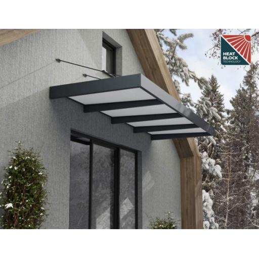 Sophia XL 3.79m x 1.4m Door Canopy - Grey Aluminium Frame & White Opal Panels