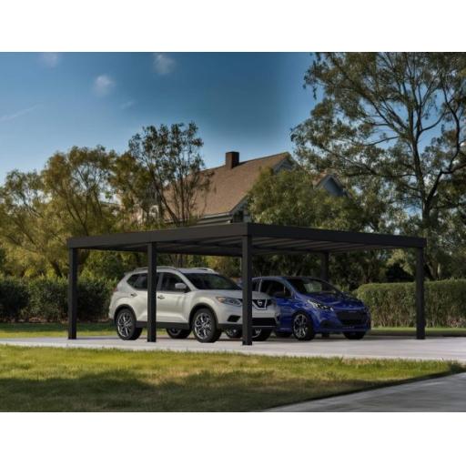 Oslo Double 20' x 20' Carport - Black Aluminium & Twin wall Opaque Grey Panels