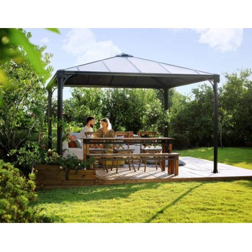 Palermo 3.6m x 3.6m Garden Gazebo in Grey Aluminium with Polycarbonate Roof