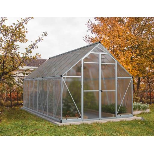 Essence 8ft x 16ft Polycarbonate Greenhouse - Silver Frame