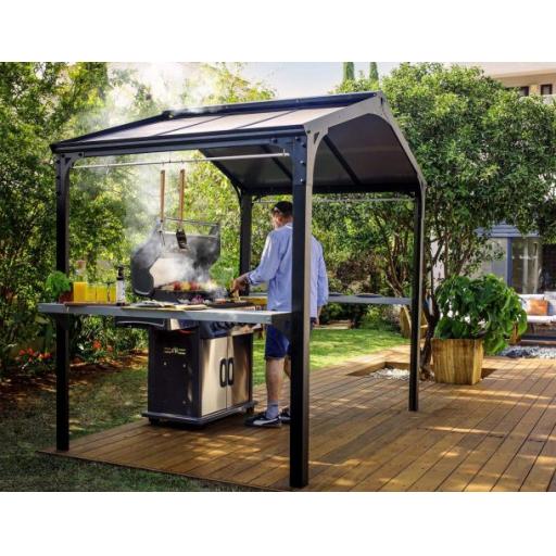Austin 1.8m x 2.4m Outdoor BBQ Gazebo in Black Aluminium with Polycarbonate Roof