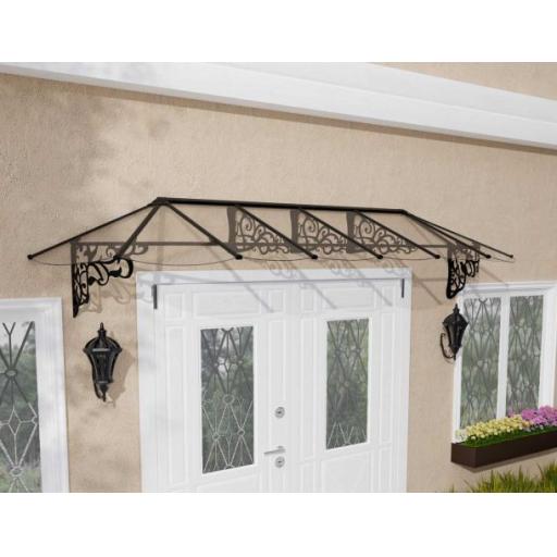 Lily 3.7m x 0.9m Door Canopy - Black Aluminium Frame