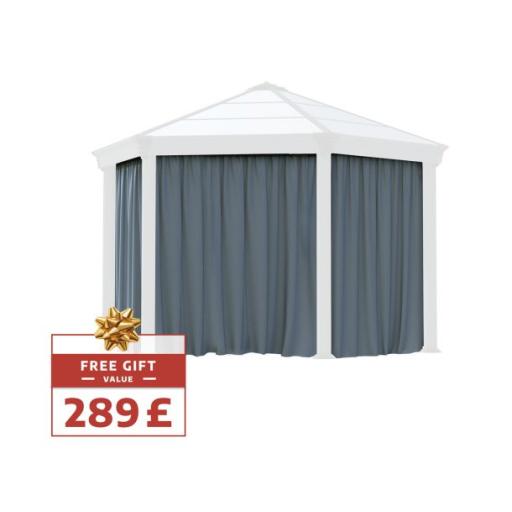 Roma 3.6m x 4m (11.1m²) Garden Hexagonal Gazebo in Grey Aluminium with Polycarbonate Roof