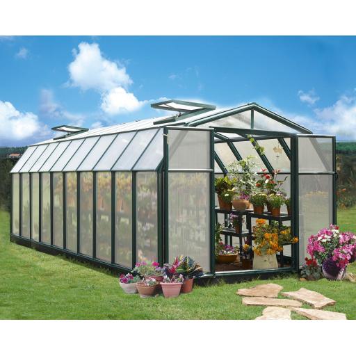 Hobby Gardener 8ft x 20ft Polycarbonate Greenhouse - Green Frame
