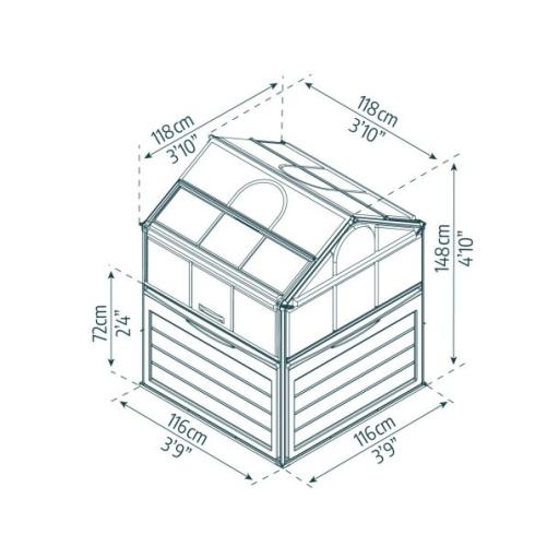 Plant Inn 4ft x 4ft Polycarbonate Greenhouse - Silver Frame