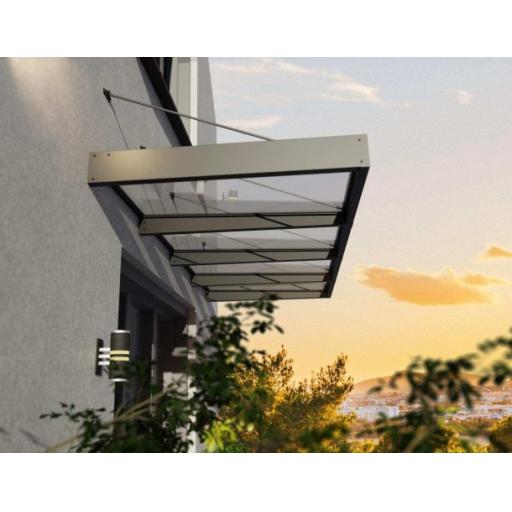 Sophia XL 3.79m x 1.4m Door Canopy - Grey Aluminium Frame & White Opal Panels