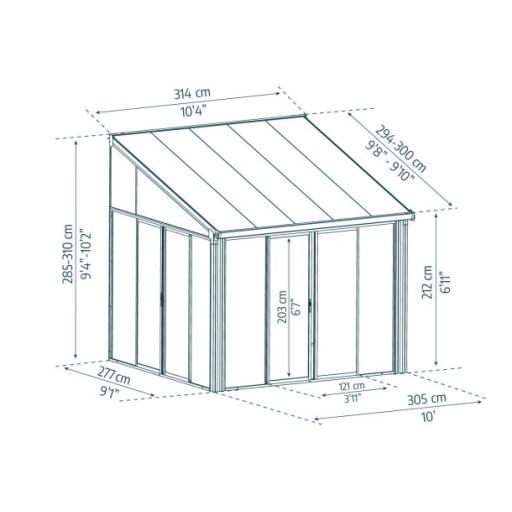 Sanremo 3m x 3m Lean to Conservatory - Aluminium White Frames