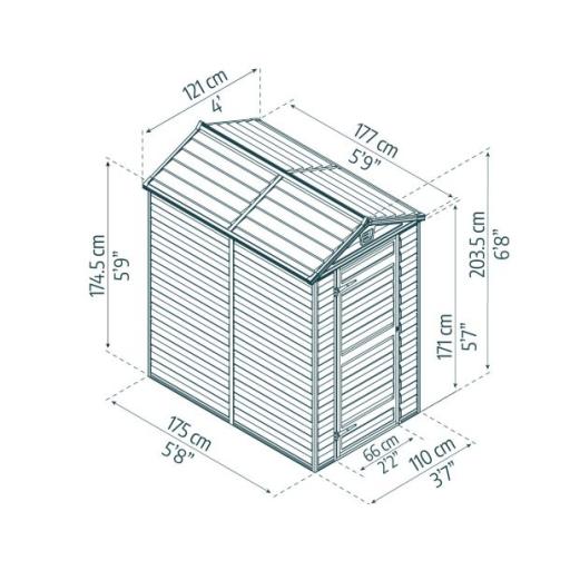 Skylight 4ft x 6ft Garden Shed - Amber Polycarbonate Panels