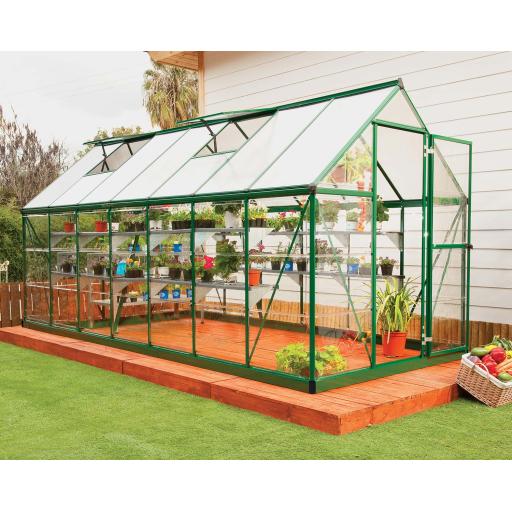 Hybrid 6ft x 14ft Polycarbonate Greenhouse - Green Frame