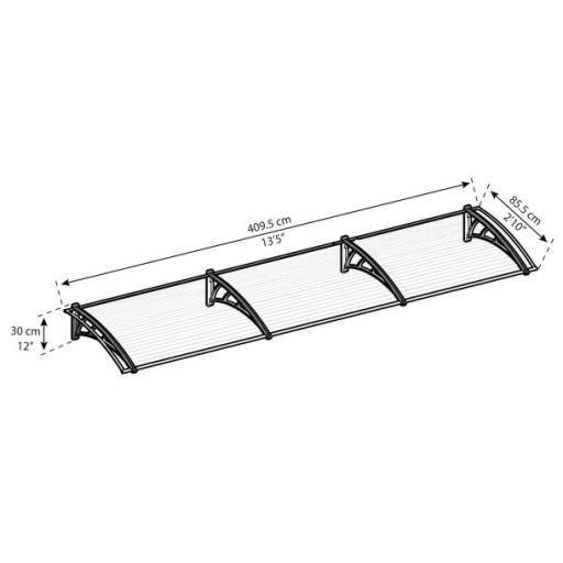 Neo 4m x 0.9m Door Canopy - Grey Aluminium Frame