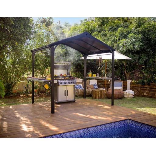 Austin 1.8m x 2.4m Outdoor BBQ Gazebo in Black Aluminium with Polycarbonate Roof